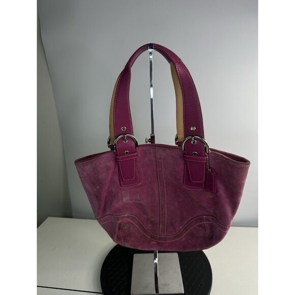 WORN / CLEANING Vintage Y2K Coach 9522 Soho Pink Suede Shoulder Bag Purse - Picture 1 of 12
